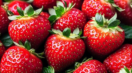 Fresh strawberries filling a basket. Red berries in the background for food blog, cooking, or healthy lifestyle posts