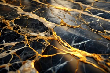 Elegant Dark Marble Texture, Gold Veined Stone Background, Luxury Surface, Premium Design, Natural Pattern