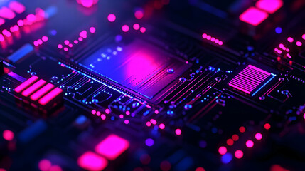 Glowing Pink and Blue Circuit Board Abstract Technology Background