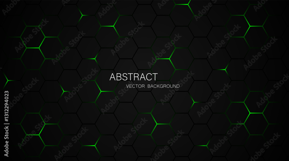 Poster Black steel mesh background with green glow lines with empty space for design. Modern technology innovation concept. vector illustration background	