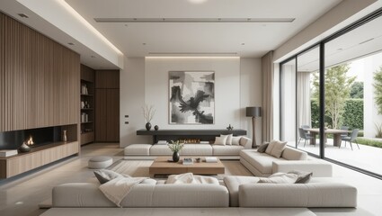 Fototapeta premium Elegant Modern Living Room with Minimalist Design and Natural Lighting in Contemporary Home