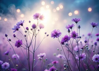Fototapeta premium Ethereal Purple Flower Silhouette Photography: Dreamy Mist & Soft Light