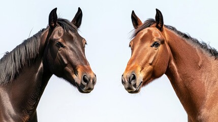 Obraz premium Two Horses Headshot Against White Background