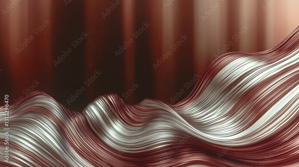 Poster abstract flowing lines background in red and silver with smooth texture