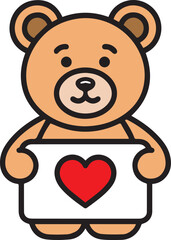 Cute teddy bear icon holding a heart, perfect for Valentine's, kids' projects, greeting cards, or holiday themes, as a decorative element