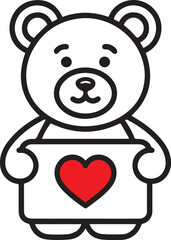 Cute teddy bear icon holding a heart, perfect for Valentine's, kids' projects, greeting cards, or holiday themes, as a decorative element