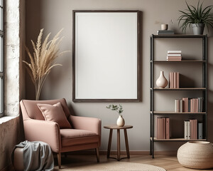 blush pink armchair in a serene minimalist corner