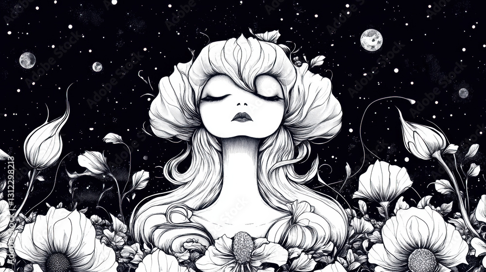 Poster deep floral image featuring chaos elements with a high fidelity rendering, perfect for creative proj