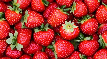 Heap of red strawberries, with green leaves. Can be used for healthy eating/backgrounds