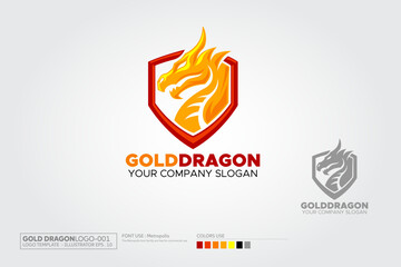 Gold east Dragon Vector Logo Template. Vector illustration of stylized gold dragon logo illustration.