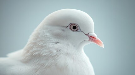 a close up view of a white dove showcasing its delicate features and soft plumage