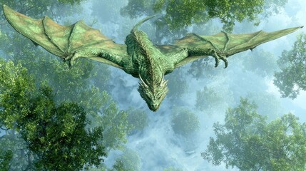 Green Dragon Soaring Over Lush Forest Canopy