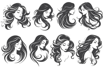 A detailed collection of women’s hairstyle illustrations, suitable for beauty salons, hair product branding, and fashion design projects