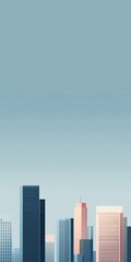 Fototapeta premium A minimalist illustration of a city skyline featuring modern skyscrapers under a clear blue sky.
