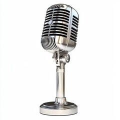 Fototapeta premium Realistic 3D Icon Cartoon of a Vintage Microphone with a Chrome Stand isolated on clear white background
