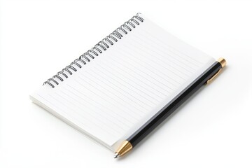 Open spiral notebook with a black pen on a white background, ideal for office, school, or creative projects.