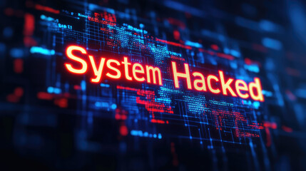 System Hacked Digital Alert, Cyber Security Breach, Red Warning