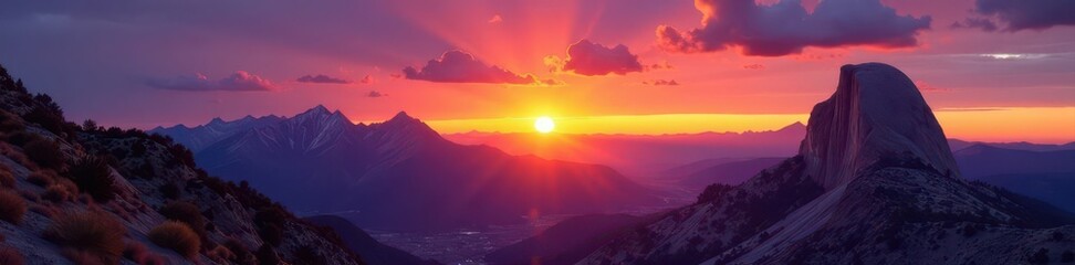 Obraz premium Dramatic sunrise illuminates Superstition Mountains peaks , sky, horizon