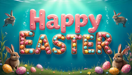 Fototapeta premium easter card with bunny and eggs