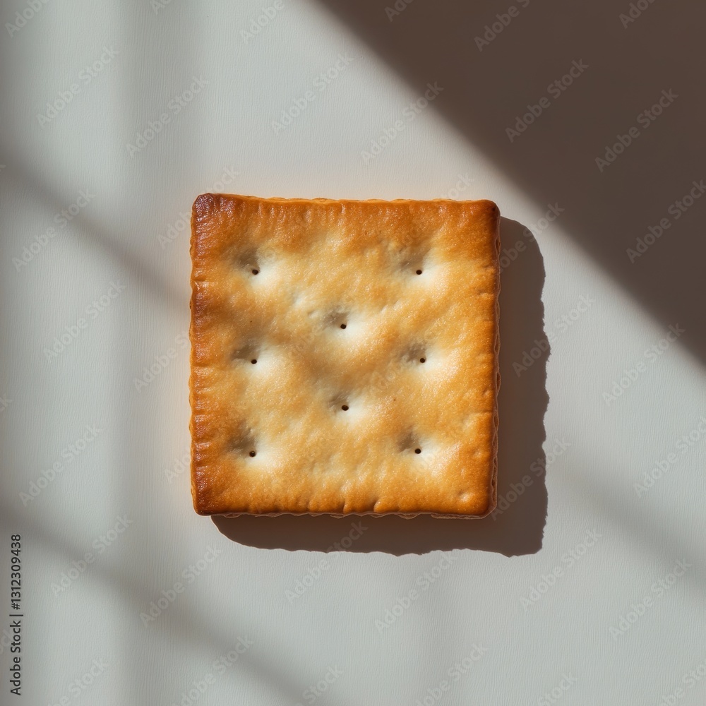 Aufkleber a simple yet appealing golden brown square cracker rests against a soft background. its texture and 