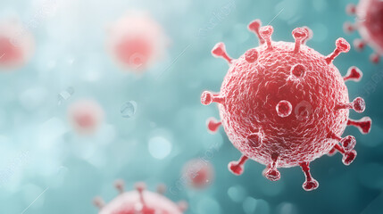 Microscopic view of the measles virus surrounded by protective antibodies, illustrating viral structure, immune response, and medical research concepts.
