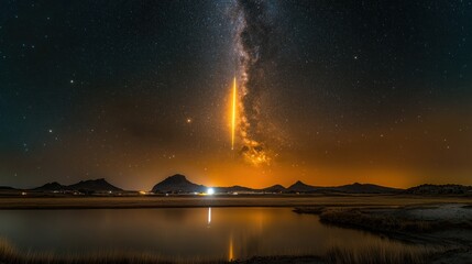 Milky Way Galaxy over Serene Landscape at Night