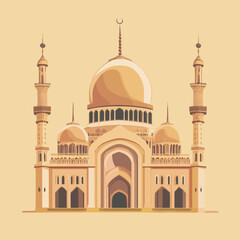 Obraz premium A flat 2D vector of a beautifully designed mosque with domes and minarets.