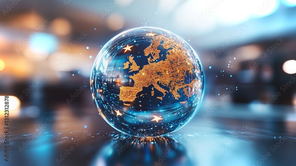 Aufkleber dynamic 4k animation showcasing a globe with europe highlighted in a futuristic design