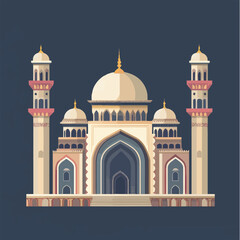 Fototapeta premium A flat 2D vector of a beautifully designed mosque with domes and minarets.