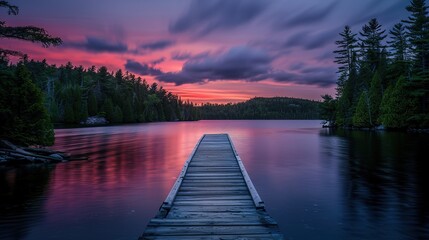 Fototapeta premium Lakeside Twilight: A Serene Sunset Scene