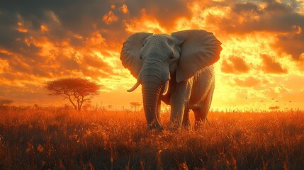 a powerful elephant walking with purpose in a savanna setting