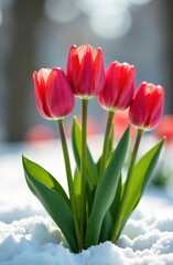Fototapeta premium Pink tulips. International Women's Day. A postcard for March 8th. A festive concept.