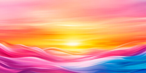 Obraz premium A Vibrant Abstract Landscape Of A Sunrise Over Flowing Waves In Pink, Orange, And Blue, Symbolizing Energy And Serenity. Perfect For Wellness, Meditation, And Inspirational Designs.