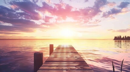 Fototapeta premium Lakeside Twilight: A Serene Sunset Scene