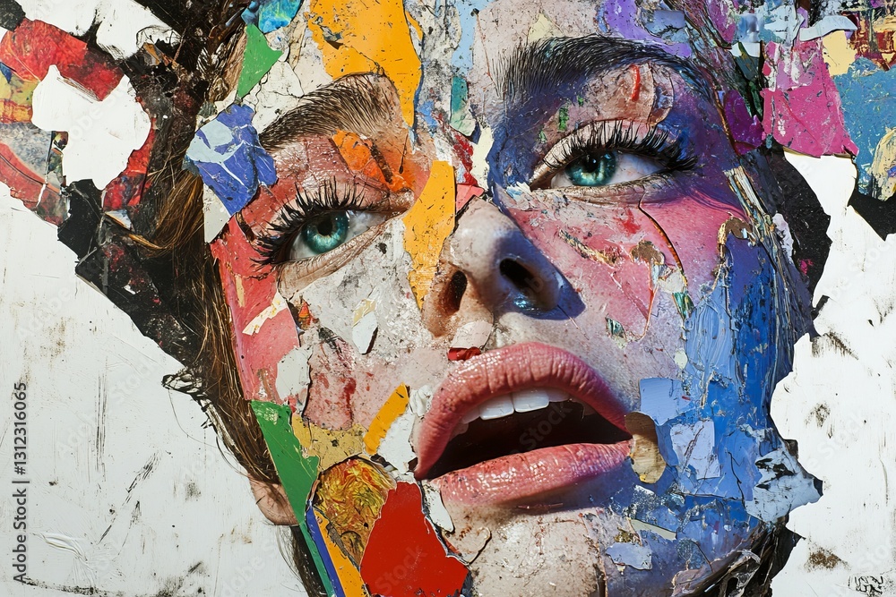Poster abstract art portrait with colorful layers and expressive features
