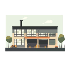 Naklejka premium A flat 2D vector of a compact, modern tiny house surrounded by nature.