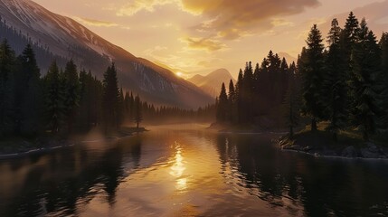 Mountain Sunrise: Misty Valleys and Golden Light