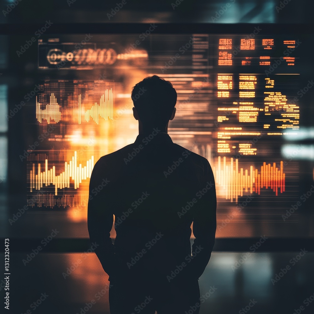 Poster a man is standing in front of a computer monitor with a black screen