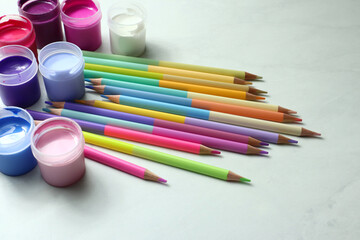 Materials for children creativity on light background                 