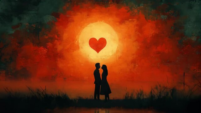 An animated depiction of a couple in love, showcasing a romantic love story concept. The illustration highlights affection, connection, and sweet moments between two characters