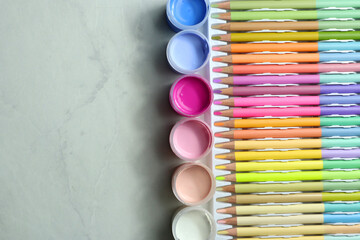 Materials for children creativity on light background                 