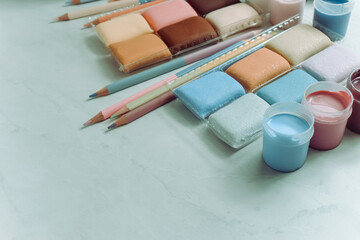 Materials for children creativity on light background                 
