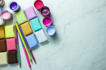 Materials for children creativity on light background                 