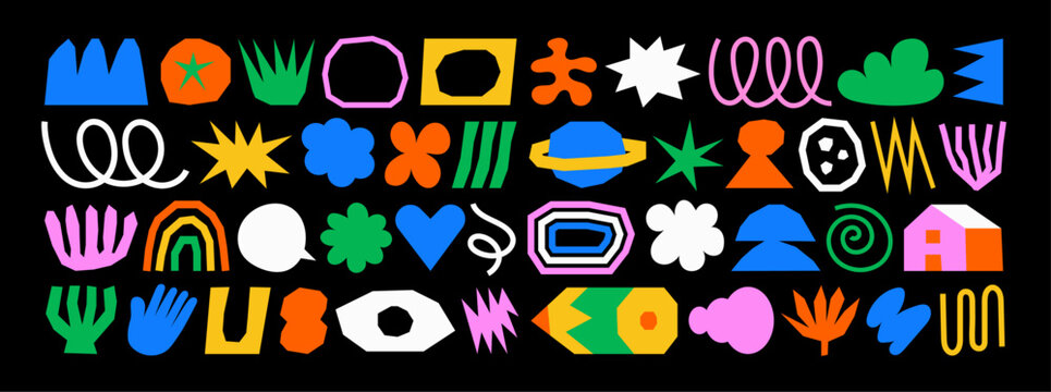 Colorful abstract vector elements doodle naive cartoon hand-drawn