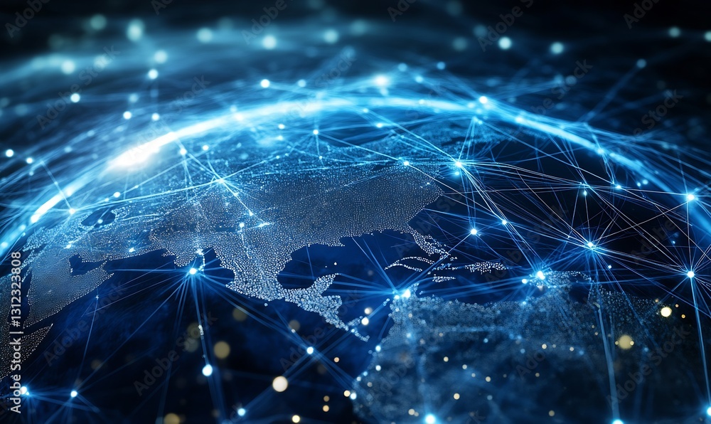 Poster Futuristic digital globe network visualization highlighting global connectivity and advanced technology : Generative AI