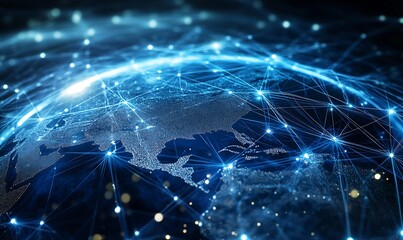Futuristic digital globe network visualization highlighting global connectivity and advanced technology : Generative AI