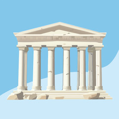 Fototapeta premium A flat 2D vector of a grand classical Greek temple with marble columns.