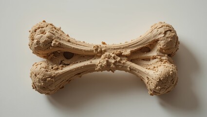 Obraz premium Durable Chewing Toy Shaped Like a Bone for Pets in Beige Color on a White Surface