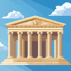 Fototapeta premium A flat 2D vector of a grand classical Greek temple with marble columns.