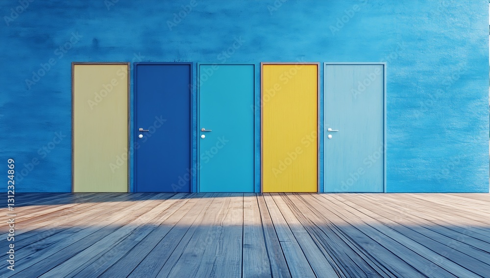 Poster colorful array of doors in a modern setting showcasing design and aesthetic appeal : generative ai